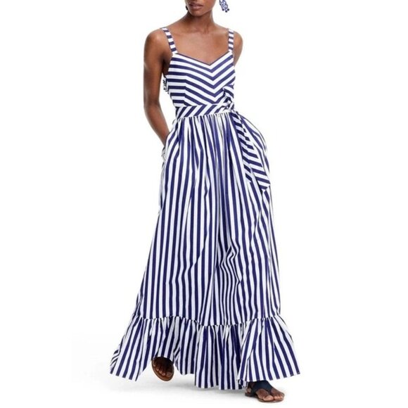 NWT J.Crew Striped Ruffle Maxi in White Deep Orchid Belted Cotton Tank Dress 14 - Picture 2 of 9